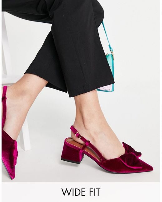 ASOS Purple Wide Fit Suzy Bow Slingback Mid Heeled Shoes