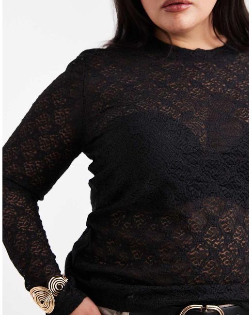 Noisy May Black Long Sleeve Lace Top