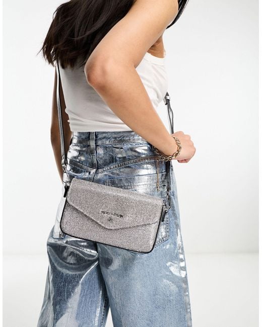 River Island Diamante Shoulder Crossbody Bag in Metallic Lyst
