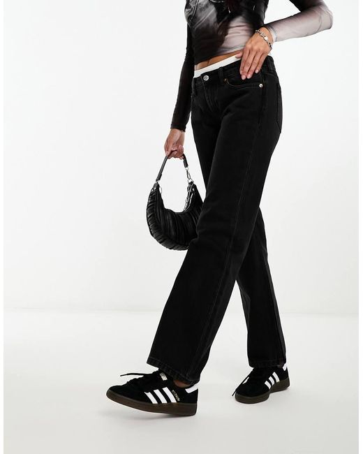 Weekday Black Arrow Low Waist Regular Fit Straight Leg Jeans