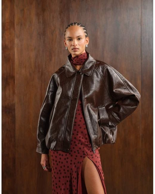 ASOS Black Leather Look Oversized Bomber Jacket