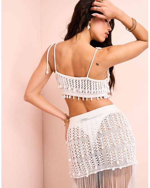 ASOS Natural Pearl Embellished Shell Bust Crochet Beach Top