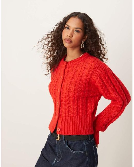 ASOS Red Chunky Crew Neck Cardigan