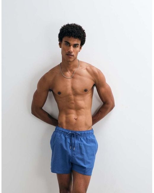 ASOS Blue Seersucker Swim Shorts for men