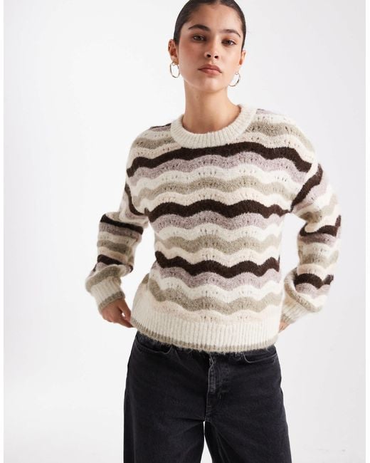 Vero Moda Natural – strickpullover mit weiten ärmeln und streifen