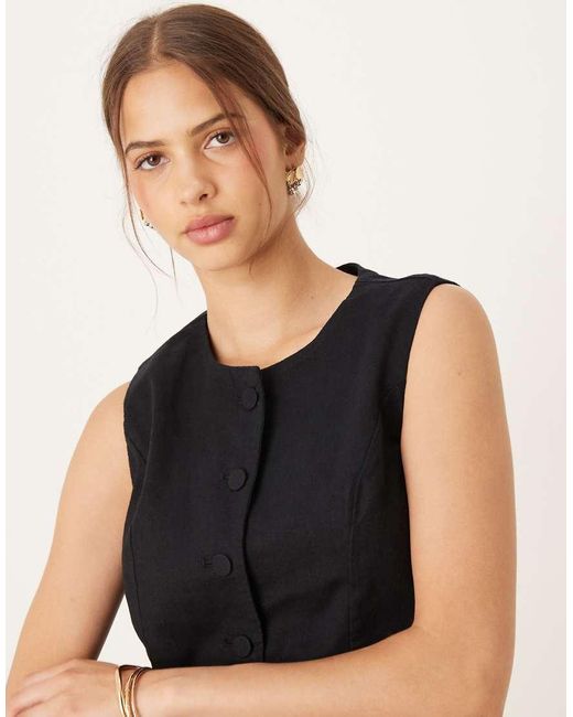 Vestido Corto Estilo Americana Sin Mangas Con Cuello Subido De Lino De Abercrombie & Fitch de color Black