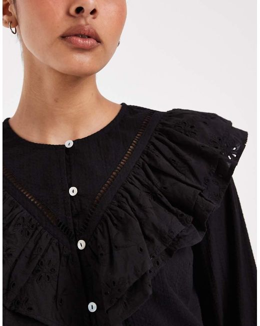 Neon Rose Black Co-Ord Long Sleeve Ruffle Collared Button Up Blouse