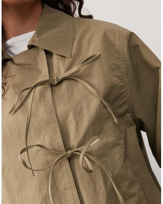 Collusion Natural Cropped Bow Tie Trench Jacket