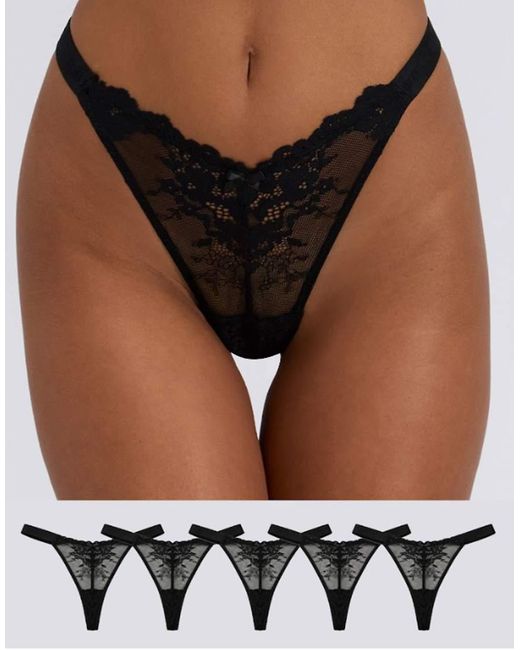 Boux Avenue Black Fran Floral Lace Thongs High Leg Knickers