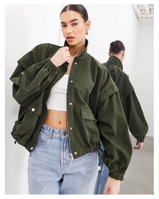 ASOS Green Bomber Jacket With Collar