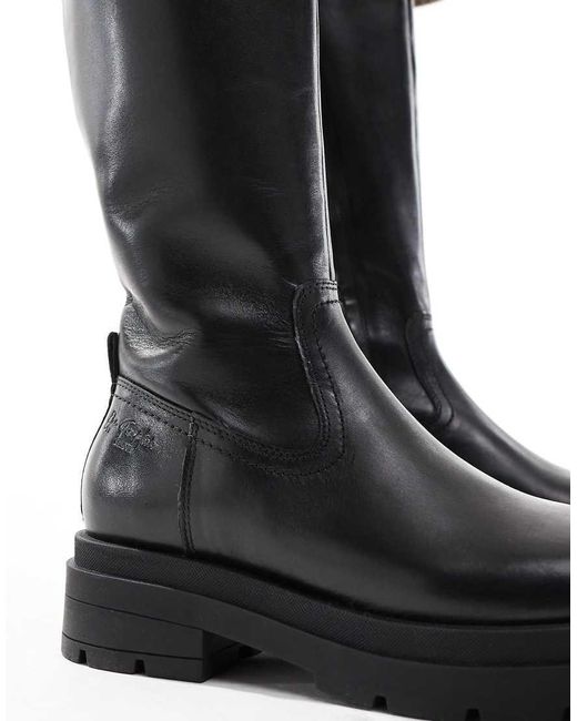 OFF THE HOOK Black Bond Leather Knee High Biker Boots