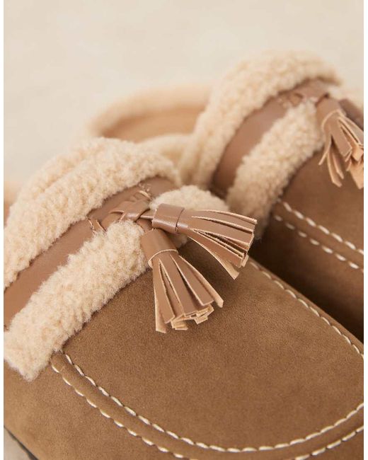 Glamorous Natural Fluffy Slip On Mules