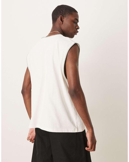 Débardeur oversize coupe carrée à col v et coutures fantaisie - crème ASOS pour homme en coloris White