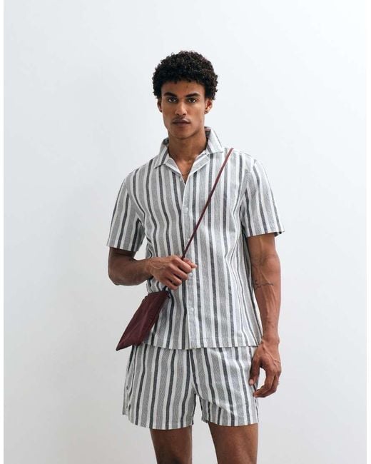 ASOS White Co-ord Regular Fit Linen Look Stripe Shirt for men