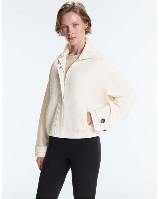 Oysho White Cotton Stripe Texture Cropped Jacket