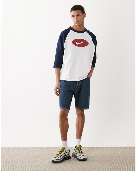 Nike Blue Club Central Logo 3/4 Raglan Sleeve And Navy for men