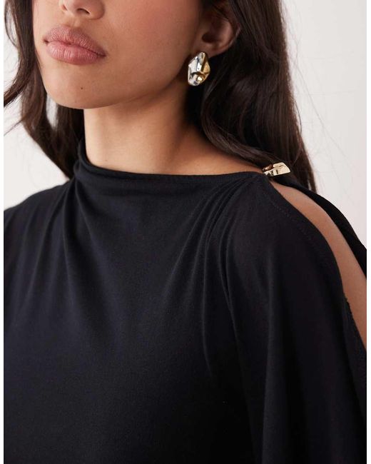 ASOS Black One Sleeve Cape Mini Dress With Molten Button Detail