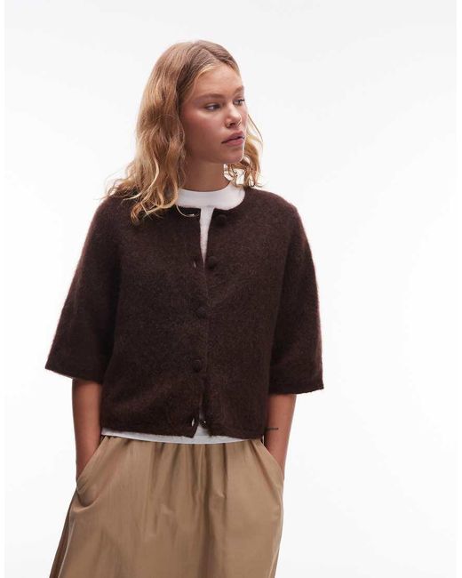 & Other Stories Brown Mohair Blend Cardigan With Short Sleeves