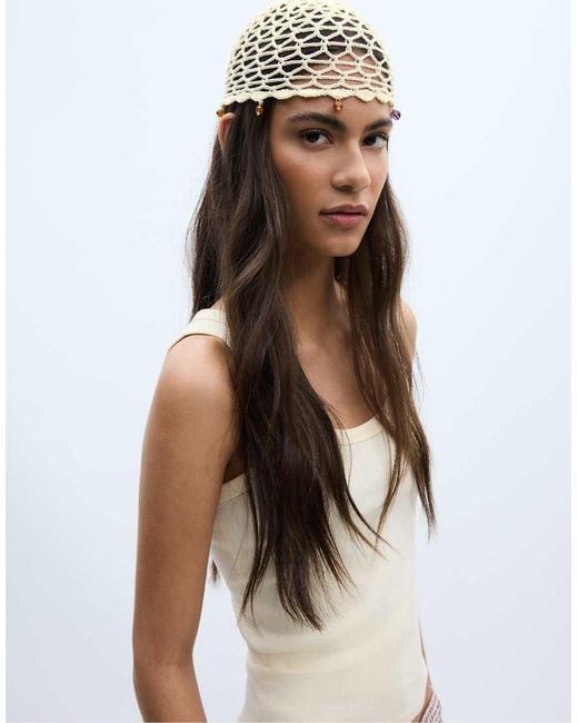 Stradivarius Brown Rhinestone Skull Cap