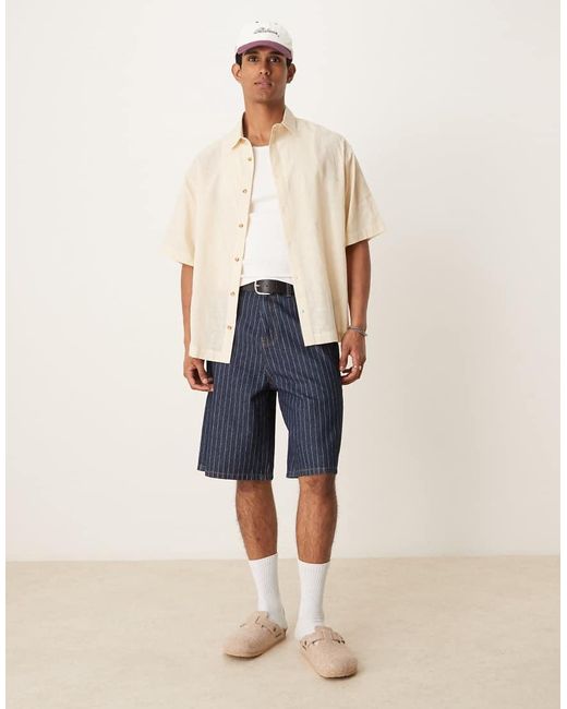 Camisa Color Piedra De Corte Cuadrado Extragrande De Tejido Efecto Lino De -Neutro ASOS de hombre de color Blue