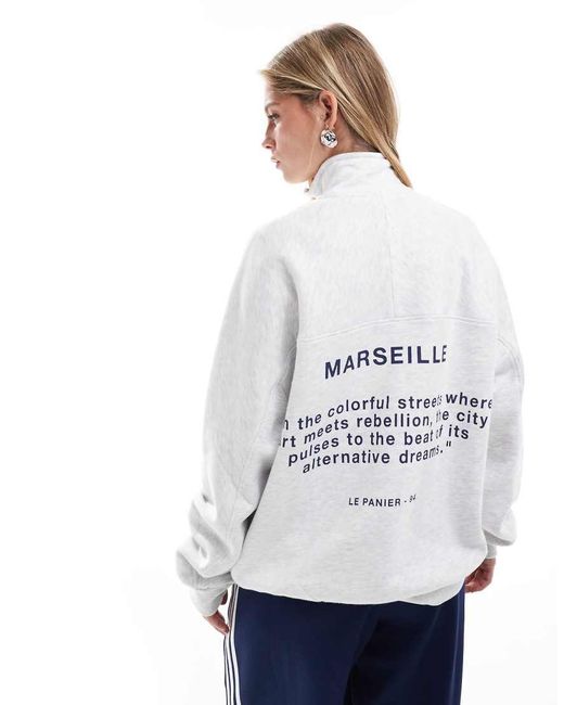 Bershka White 'marseille' 1/4 Sweatshirt