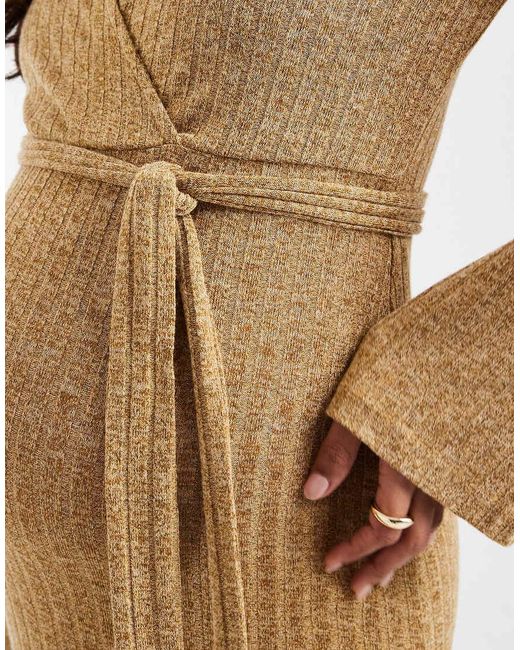 Mama.licious Natural Mamalicious Maternity Ribbed Knitted Nursing Friendly Wrap Front Midi Dress