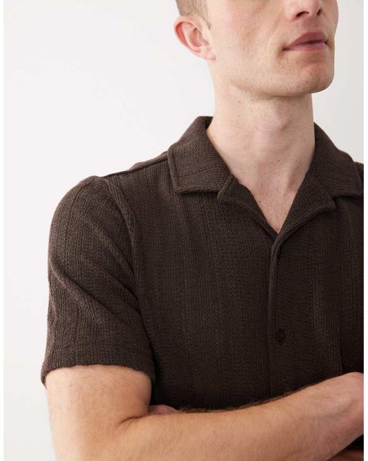 New Look Black Textured Knitted Revere Shirt for men
