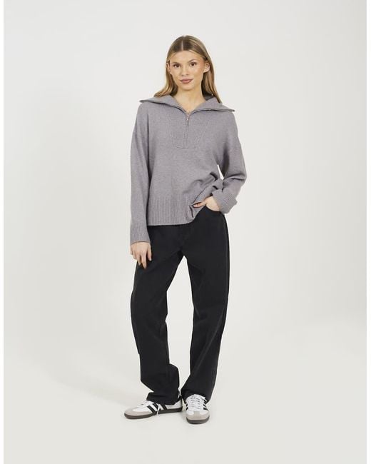 Brave Soul Gray Half Zip Knitted Jumper
