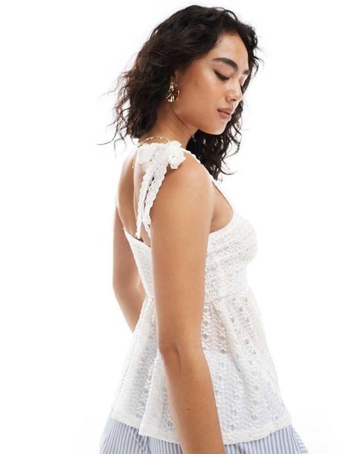 Miss Selfridge White Textured Lace Tie Shoulder Cami Top