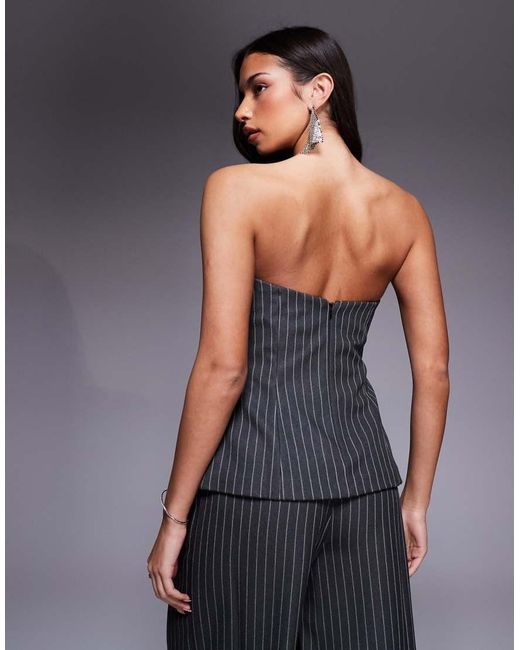 ASOS Blue Tailored Bandeau Striped Top - Part Of A Set
