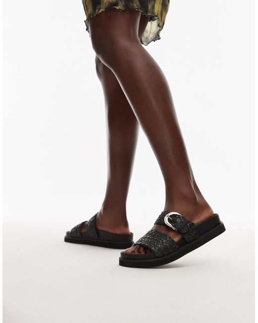TOPSHOP Brown Kady Woven Flat Sandals With Buckle