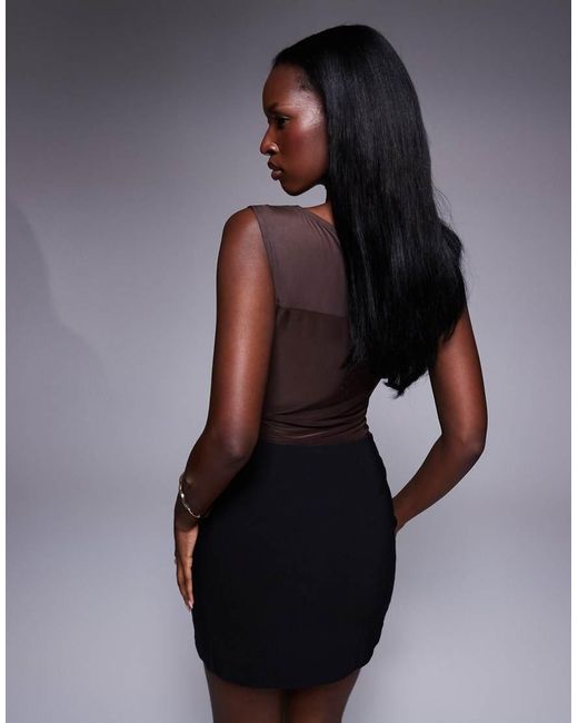 ASOS Purple Cowl Front Mesh Slinky Mix Bodysuit