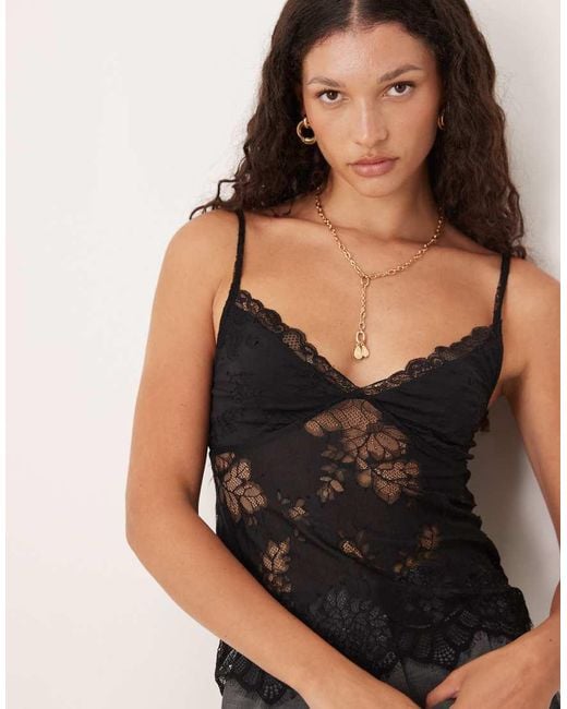 Gina Tricot Black Lace Singlet Top