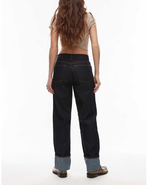 TOPSHOP Blue Runway Mid Rise Straight Turn-up Jeans