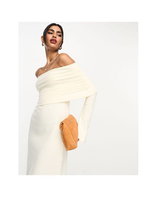 ASOS White Super Soft Bardot Midi Dress With Flare Sleeve
