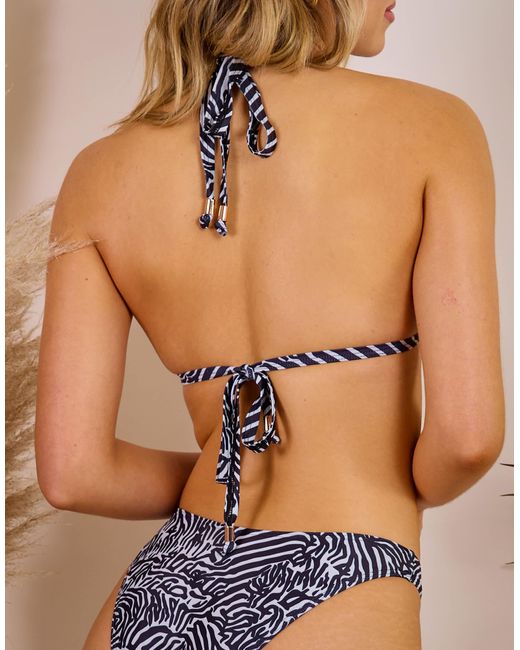 Wolf & Whistle Brown X Maia Andrews Zebra Print High Leg Bikini Bottom