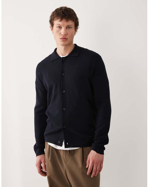 Mango Blue Knitted Long Sleeve Shirt for men