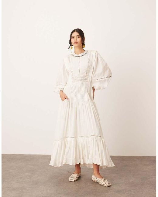 ARRANGE Natural Cotton Voile Maxi Dress With Lace Trim