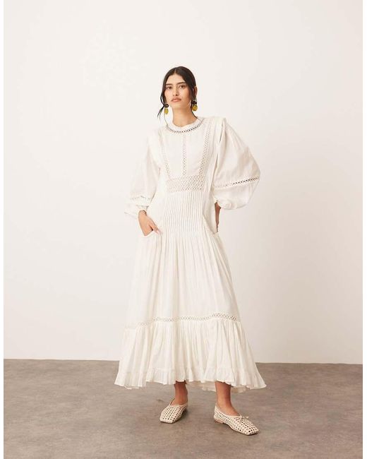 ARRANGE Katoenen Maxi Jurk Met Voile En Kanten Biezen in het Natural