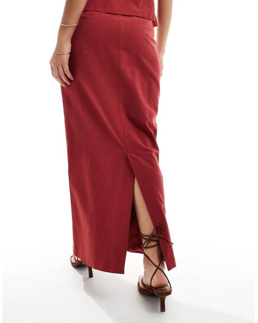 4th & Reckless Maxi Rok Met Linnenlook En Hoge Taille in het Red