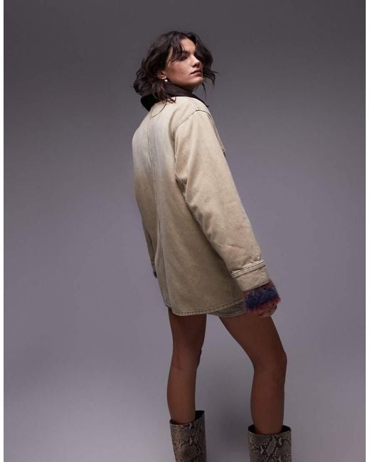 TOPSHOP Natural Denim Barn Jacket With Cord Collar