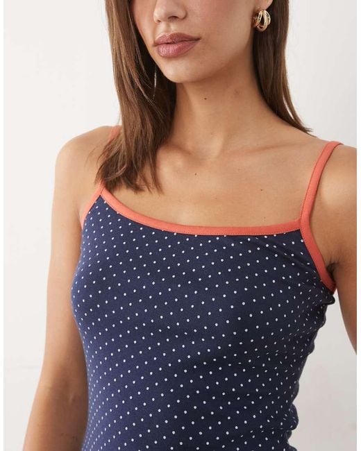 ASOS Blue Contrast Red Binding Polka Dot Tank Top