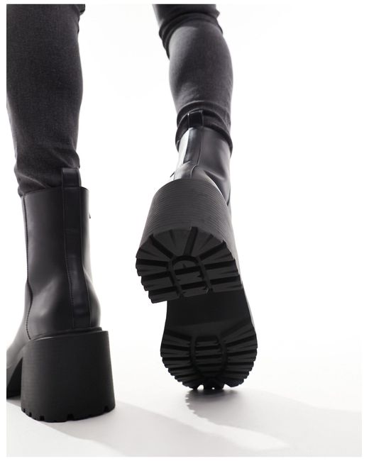 Bershka Black Heeled Leather Boot for men