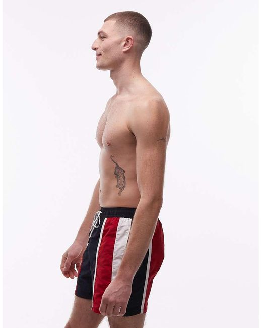 Tommy Hilfiger Red Colour Block Drawstring Swim Short for men
