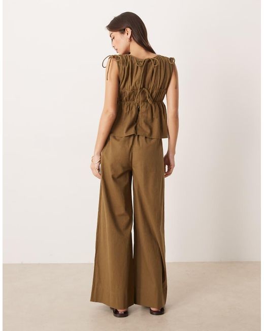 ASOS Natural Double Layer Jumpsuit With Gathered Bust Detail