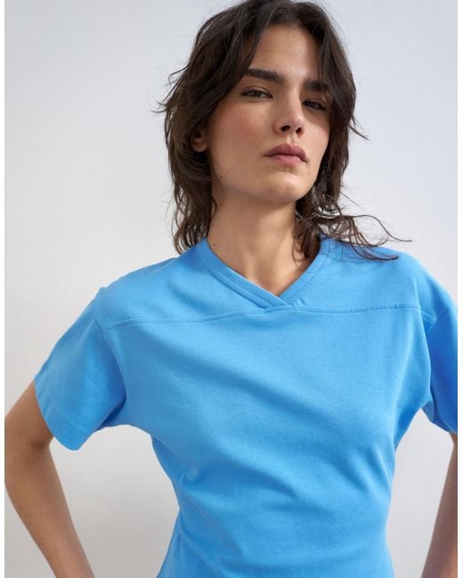 TOPSHOP Blue V-neck Cinch