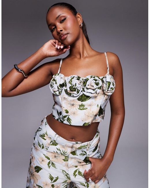 Top en jacquard d'ensemble à fleurs effet 3d ASOS en coloris Gray