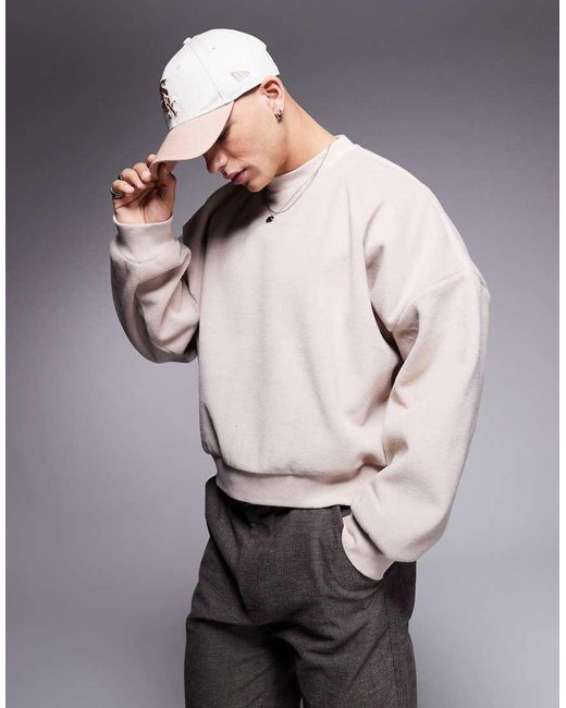 Sudadera Corta Extragrande Con Hombros Caídos De Felpa Texturizada De -Blanco ASOS de hombre de color White