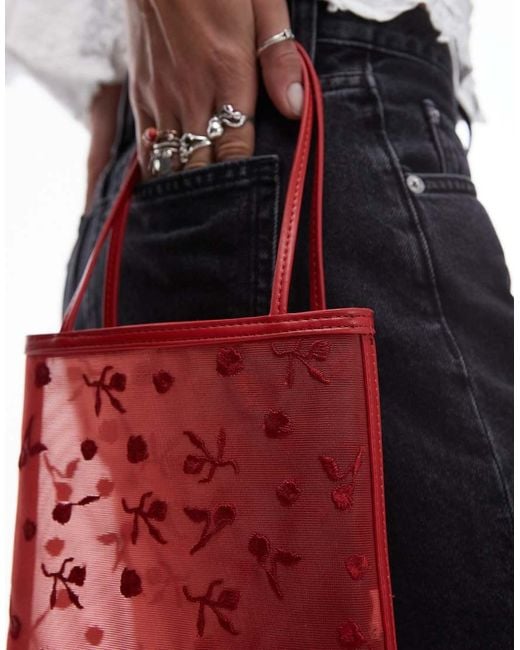 Mango Tas Van Mesh Met Bloemendetails in het Red