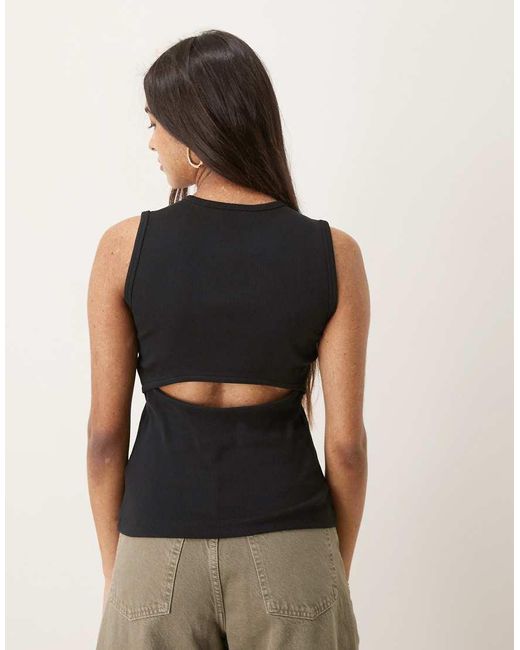 Calvin Klein Black Woven Label Cotton Rib Tank Top